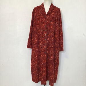 Anna Maxwell Women Vintage Corduroy Rust Orange Floral Long Sleeve Dress 26W